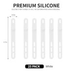 Oligei 25 Pcs Silicone Cable Ties, Cable Ties Reusable, High Elasticity Cord Wraps for Electrical Cords, Cord Organizer for Earphone, Phone Charger(White)