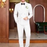 COOFANDY Men’s 2 Piece Double Breasted Suits Slim Fit Tuxedo Jacket and Dress Pants Set for Wedding Business Prom White