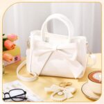 Abbylike Cute Purses for Women Leather Crossbody with Bow Small Handbags with Adjustable Shoulder Strap(Classic,White)