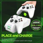 Fosmon Fast Charging Xbox Controller Charger Station for Xbox Series X | S, Xbox One, Elite w/ 2X 5280mWh Rechargeable Battery Packs, 4 Covers & Dock Stand – White