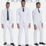 Men Suits Slim Fit 3 Piece White Business Wedding Suits Tuxedos Groomsmen Prom Blazer Jacket Vest Pants Men Suit Set L