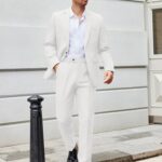 COOFANDY Mens Casual Suits 2 Piece Set One Button Dress Suits for Graduation Wedding Business, White, Medium