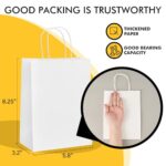 RACETOP White Paper Bags with Handles Bulk 8″x4.5″x10.8″ 100Pcs Gift Bags Medium Size, White Gift Bags with Handles, Gift Bag Bulk for Retail, Party, Shopping, Merchandise
