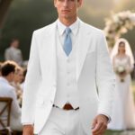 MAGE MALE Mens 3 Piece Slim Fit Suits Tuxedo Suit Set Prom Wedding Suits Two Button Blazer Jacket Vest Pants White
