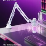 Boom Arm Micophone, Mic Arm Desk Mount Foldable with 3/8” to 5/8” Screw Adapter Adjustable Mic Stand for Podcasting Gaming Recording – White