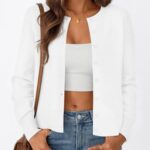 Trendy Queen Womens Cardigan Sweaters Lightweight Crew Neck Long Sleeve Outfits Fall Fashion 2025 Clothing White S