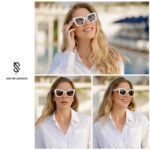 SOJOS Retro Oversized Polarized Cat Eye Sunglasses Womens Vintage Shades Trendy Stylish Sunnies SJ2291 with White/Brown Lens