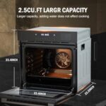 24″ Single Wall Oven, 2.5 Cu.ft Built-in Timer-Convection Electric Wall Oven with 8 Baking Modes, 3000W, 240V, Stainless Steel, 3D Surround Heating, Timer, Touch Control, Safety Lock, Black