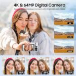 4K Digital Camera, 64MP Vlogging Camera for Photography with 3″ 180° Flip Screen, 16X Digital Zoom Point and Shoot Camara with 64GB Micro SD Card for Beginner (White)