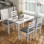 HOMCOM 5-Piece Dining Table Set for 4, Farmhouse Kitchen Table Set with 4 Upholstered Padded Chairs, Solid Wood Legs and Backrest for Small Space, Dining Room, Breakfast Nook, White