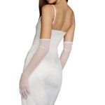 Nackiy Long White Opera Gloves for Women, 1920s Mesh Tulle Stretchy Elbow Length Party Gloves Costumes Bridal Evening Dress, 20inch