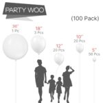 PartyWoo White Balloons 100 pcs Different Sizes Pack of 36 18 12 10 5 Inch Matte White Latex Balloon Arch Kit Garland for Wedding Bridal Graduation Baby Shower Birthday Party Decorations White-Y13