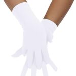 ATHX Men’s and Women’s Gloves Costume Accessories Wrist Length Spandex Stretch Halloween Cosplay Party Wedding Prom Gloves (White, Free Size)