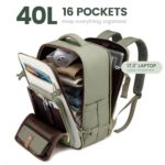 LOVEVOOK Travel Backpack For Women,40L Carry On Backpack Flight Approved,TSA Personal Item Travel Bag Fits 17 Inch Laptop,Weekender Overnight Daypack with Toiletry Bag and Cube,White Light-brown
