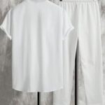 GORGLITTER Men’s Two Piece Outfits Short Sleeve Button Down Shirt and Long Pants Set White Large