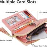 RFID Wallets for Women with Multiple Card Slots and Cellphone Compartment, Womens Wallet (pink/white/grey)