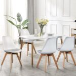 Sweetcrispy Dining Chairs Set of 4, Kitchen Room PU Leather Mid Century Modern Chairs, Upholstered Dining Chair with Wood Legs for Home Kitchen, White
