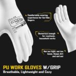 COOLJOB 12/60 Pairs Safety Work Gloves Pack Bulk with Grip PU Coating, 13 Gauge Seamless Knit Gloves with Polyurethane Dipped for Warehouse Working, Breathable Lightweight for Men Women, White Large