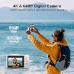 4K Digital Camera for Photography, 64MP Vlogging Camera for YouTube with 3″ 180° Flip Screen, 18X Digital Zoom Point and Shoot Camara with 32GB Micro SD Card for Beginner (White)