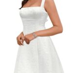 ZTMZA Women’s Square Neck Mini Dress Sexy Backless Bow Tie Sleeveless Flare A-Line Cute Graduation Short Party Dresses White,Large
