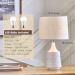 White Ceramic Table Lamps Set of 2, Decor Farmhouse Lamps for Living Room End Tables, 18.5″ Bedside Lamps for Night Stands, Modern Boho Lamp for Bedroom Office, 3-Color Temperature LED Bulbs Included
