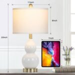 Rinweey Double Gourd Ceramic Table Lamps Set of 2, Modern White Bedside Lamps for Night Stand, Contemporary Nightstand Lamps for Bedroom Living Room (Bulb Included)