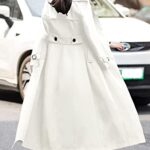 ebossy Women’s Double Breasted Duster Trench Coat Slim Full Length Maxi Long Overcoat (Medium, White)