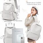 White School Backpack for Girls Boys, Small Waterproof Bookbag for Women Men, College Student School Bag, Lightweight Travel Rucksack Casual Daypack,Laptop Backpacks