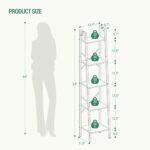 Hzuaneri Ladder Shelf, Bookshelf Bookcase, Freestanding Corner Storage Shelve with 2 Hooks for Home Office, Living Room, Kitchen, Bedroom, Industrial, 5-Tier White Gold BC03213G