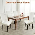 WUSOUPU White Leather Chair Covers for Dining Chairs Set of 4, Faux Leather Dining Chair Covers Removable Wipeable Parson Chair Covers Leather, Stretch Waterproof Chair Seat Covers for Dining Chairs