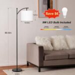 60″ Floor Lamp With 3 Color Temperatures, Adjustable White Shade, Black Pole – Tall Lamp for Living Room, Bedroom, Office, Classroom, Dorm – 9W Bulb Included