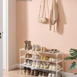 SONGMICS Shoe Rack, 3-Tier Shoe Organizer, Metal Storage Shelf, Upright or Upside Down, for 16-20 Pairs, Stackable, for Entryway, 11.8 x 36.2 x 21.7 Inches, Pearl White ULSA303W03