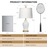 Modern Ceramic Table Lamps Set of 2, 23″ White Ceramic Lamps for Living Room, Rustic Farmhouse Bedside Lamp with Ginger Jar Design, Elegant Bedroom Lamp for Nightstand Desk Side End Table Home Decor