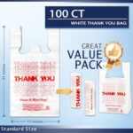 YoYoRain White Thank you T shirt bag, Grocery shopping bag Reusable and Disposable Supermarket Bag 11”x6”x21” 100PCS