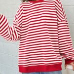 PRETTYGARDEN Women Oversized Striped Color Block Long Sleeve Crew Neck Sweatshirt Casual Loose Pullover Y2K Shirt Top (Red White, X-Large)