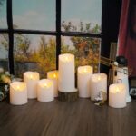 Nimiko Flameless Candles with Remote, Battery Operated Flickering Flameless Candles, LED Candles with Timer 2/4/6/8H, with Realistic LED Candles Set of 9 (D3 x H 3″ 4″ 5″ 6″ 7″) (White)