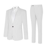 Diaryan Linen Men’s Suit Casual Tuxedo 2 Piece Regular Fit White Blazer One Button Solid Jacket Pants for Party Wedding M