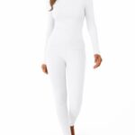 LILLUSORY Womens Long Johns Thermal Underwear Fleece Lined Leggings Warm Pajama Pants Set Shirts Winter Clothes 2025 White M