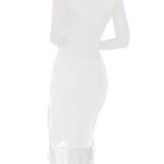 BORIFLORS Women’s Sexy Ruched Bodycon Midi Dresses Elegant Mesh Long Sleeve Square Neck Ruffle Hem Cocktail Party Dress, Medium, White