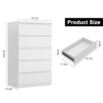 Jocoevol White 5 Drawer Dresser for Bedroom, 15″ D x 23.7″ W x 40.4″ H in Simply Modern Chest of Drawers, Wood Storage Dresser with Deep Drawers for Living Room Hallway Entryway, White