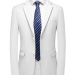 MOGU Suit for Men, Solid Color Fit Formal 2 Piece Dress Tuxedo Set with Jacket, Pants, Tie (Medium, White)