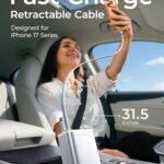 LISEN Retractable Car Charger for iPhone 17, Cute Girly Car Accessories for Women, 75W Retractable Car Charger Fast Charging, Gifts for Women Men, fit iPhone 16 15 14 iPad Samsung Galaxy S25, White