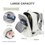 Large Travel Backpack Women, Carry On Backpack, Hiking Backpack Waterproof Outdoor Sports Rucksack Casual Daypack with USB Charging Port Shoes Compartment, Moon White