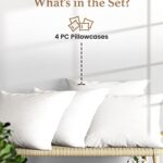 1000 TC White King Pillowcases Set of 4 100% Egyptian Cotton Pillow Cases with Long Staple Cotton & Sateen Weave, Silky Soft Hotel – Like Bed Pillow Covers for Comfy Sleeping, Snug Fit