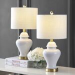 JONATHAN Y JYL6602C-SET2 Set of 2 Table Lamps Qin 22″ Ceramic/Iron Classic Cottage LED Table Lamp Cottage,Designer,Glam,Traditional,Coastal for Bedroom, Living Room, Office, College Dorm, White
