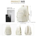 College Backpack for Women & Men, Lightweight Daypack with Lots of Pockets, Cute Bookbag for Teens & Boys, Casual School Backpack (Beige)