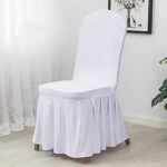 Dimatic Dining Room Chair Covers Set of 2, Stretch Parsons Slipcovers with Skirt Super Fit Spandex Chair Seat Protector Cover for Dining Room, Hotel, Ceremony (White)