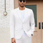 COOFANDY Men’s Suit Lightweight Suit Set Classic Fit Solid Blazer and Pants for Business Casual Wedding Prom White