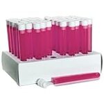 16x125mm Plastic Test Tube Set with Caps and Rack, Pink Tubes, White Caps, and Cardboard Rack, Karter Scientific (Pack of 50)
