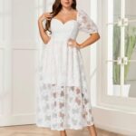 EYWOL Wedding Outfit: White Bridal Shower Dress – Plus Size White Midi Dress – Cocktail Dresses for Curvy Women – Evening Formal Dresses for Women – A-Line Cocktail Outfits